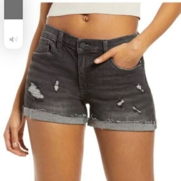 NWT Blank NYC Women’s “The Fulton” Roll Up Distressed Black Shorts - Size 28 - Picture 1 of 8